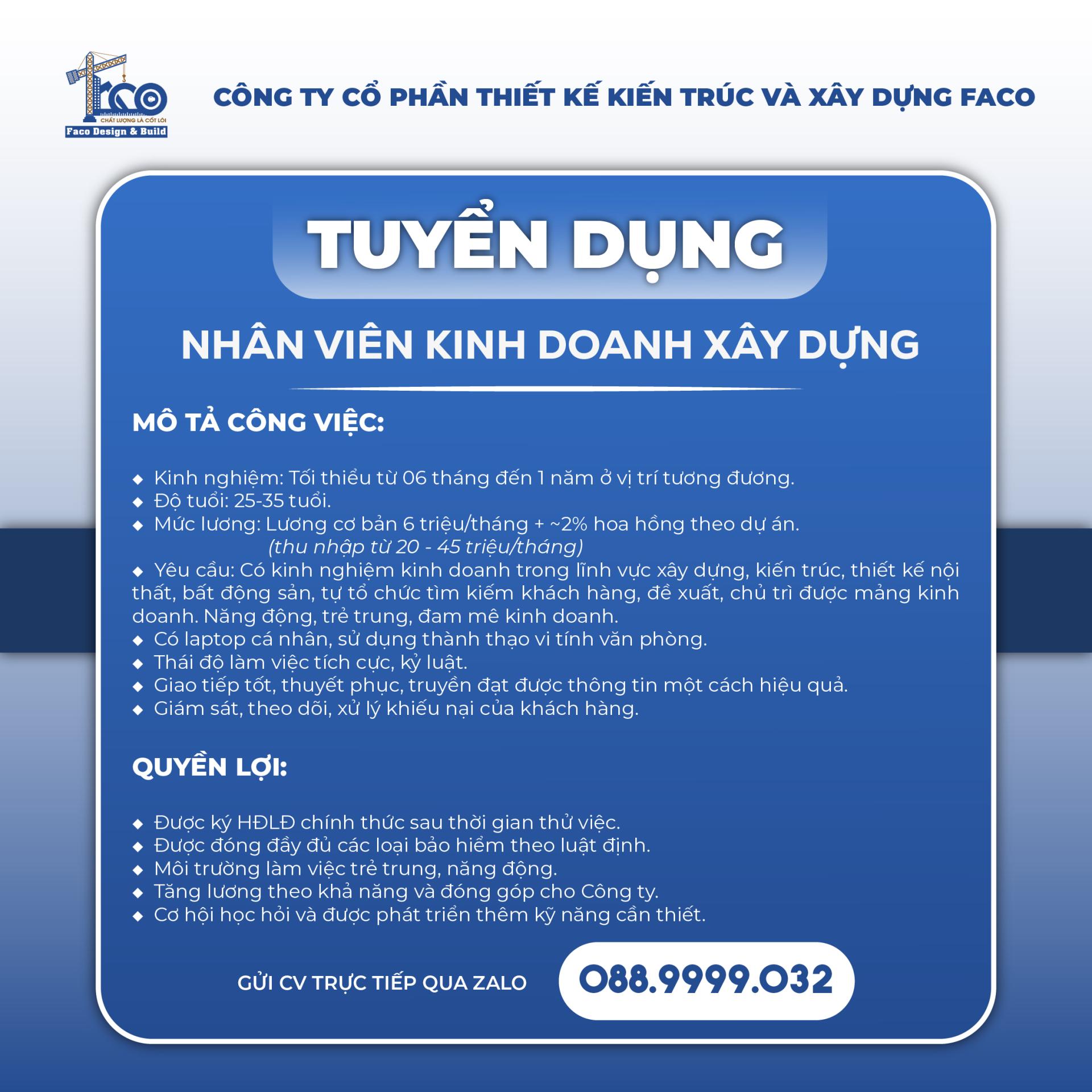 Tuyển dụng nhân viên kinh doanh xây dựng Tuyển dụng nhân viên kinh doanh xây dựng