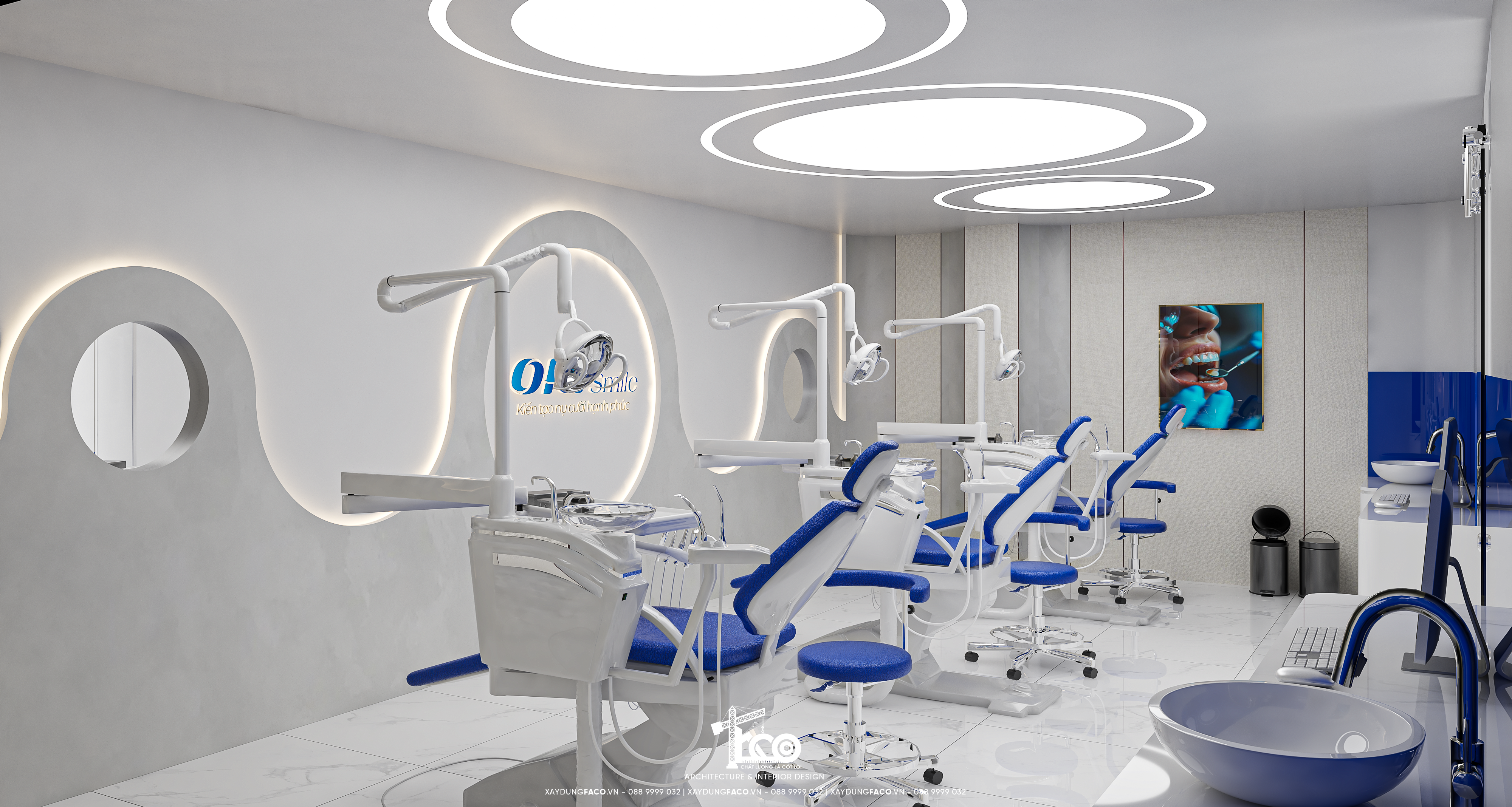 Tầng 1 của nha khoa Ori Smile khoác lên mình diện mạo mang tên Blue Serenity — nơi mọi đường nét, sắc màu đều được chăm chút để tạo nên trải nghiệm khác biệt.