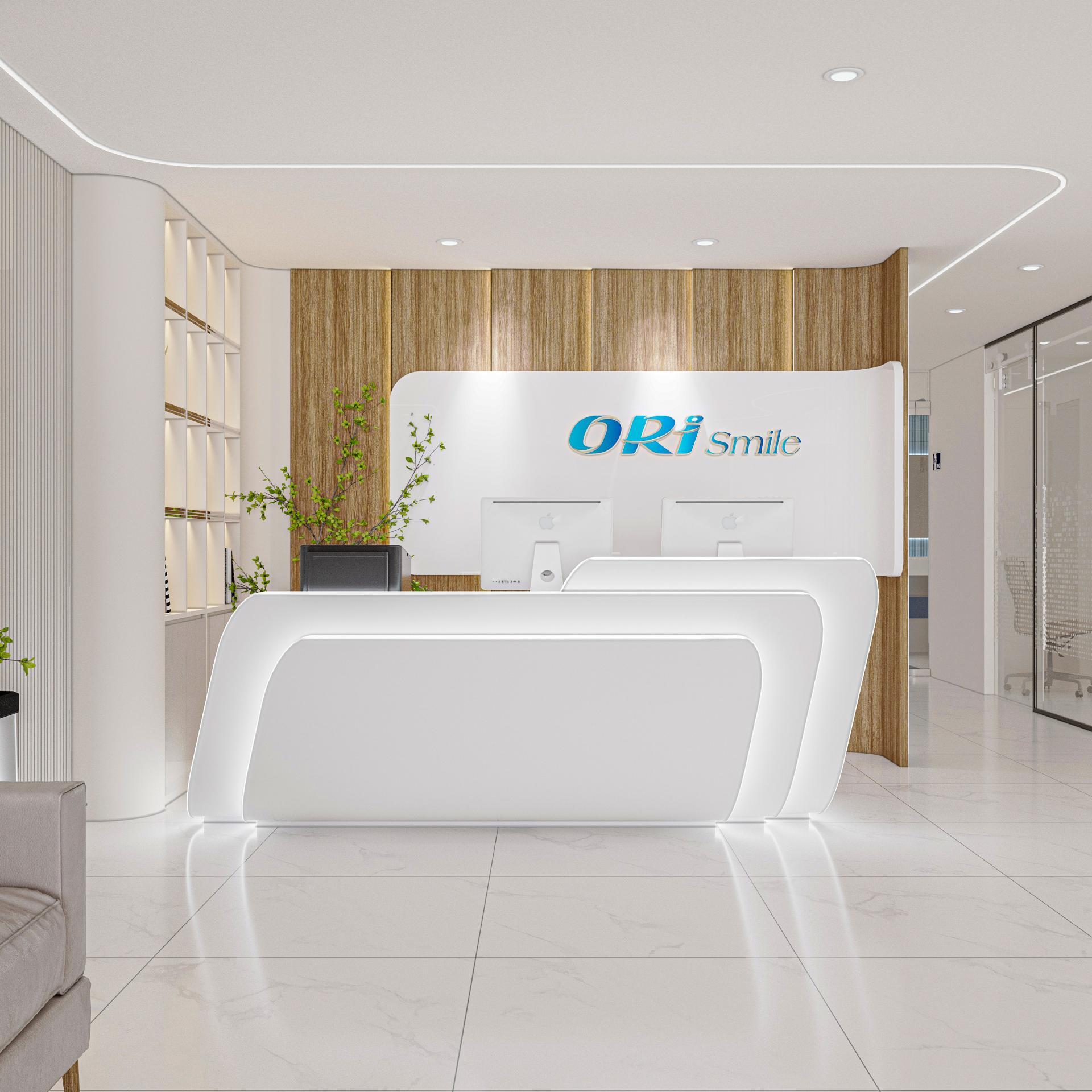 Quầy lễ tân sang xịn mịn, thể hiện sự chuyên nghiệp qua từng chi tiết nhỏ