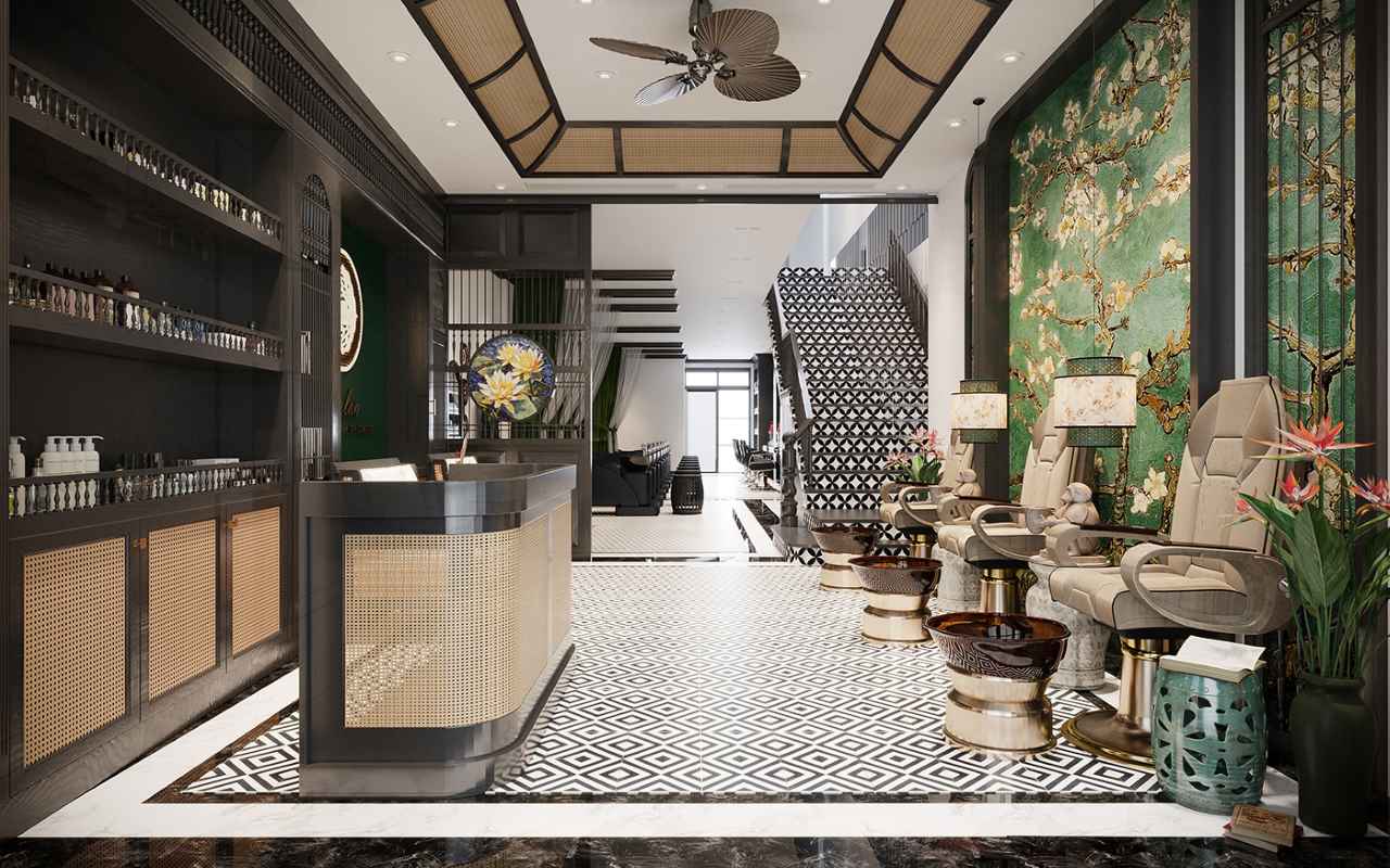 Thiết kế quầy lễ tân và sảnh đón khách spa Indochine Thiết kế quầy lễ tân và sảnh đón khách spa Indochine