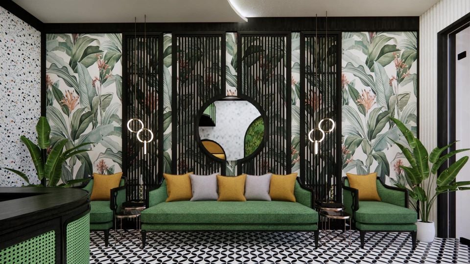 Họa tiết đắt giá được thể hiện rõ nét trên tường nội thất spa Họa tiết đắt giá được thể hiện rõ nét trên tường nội thất spa