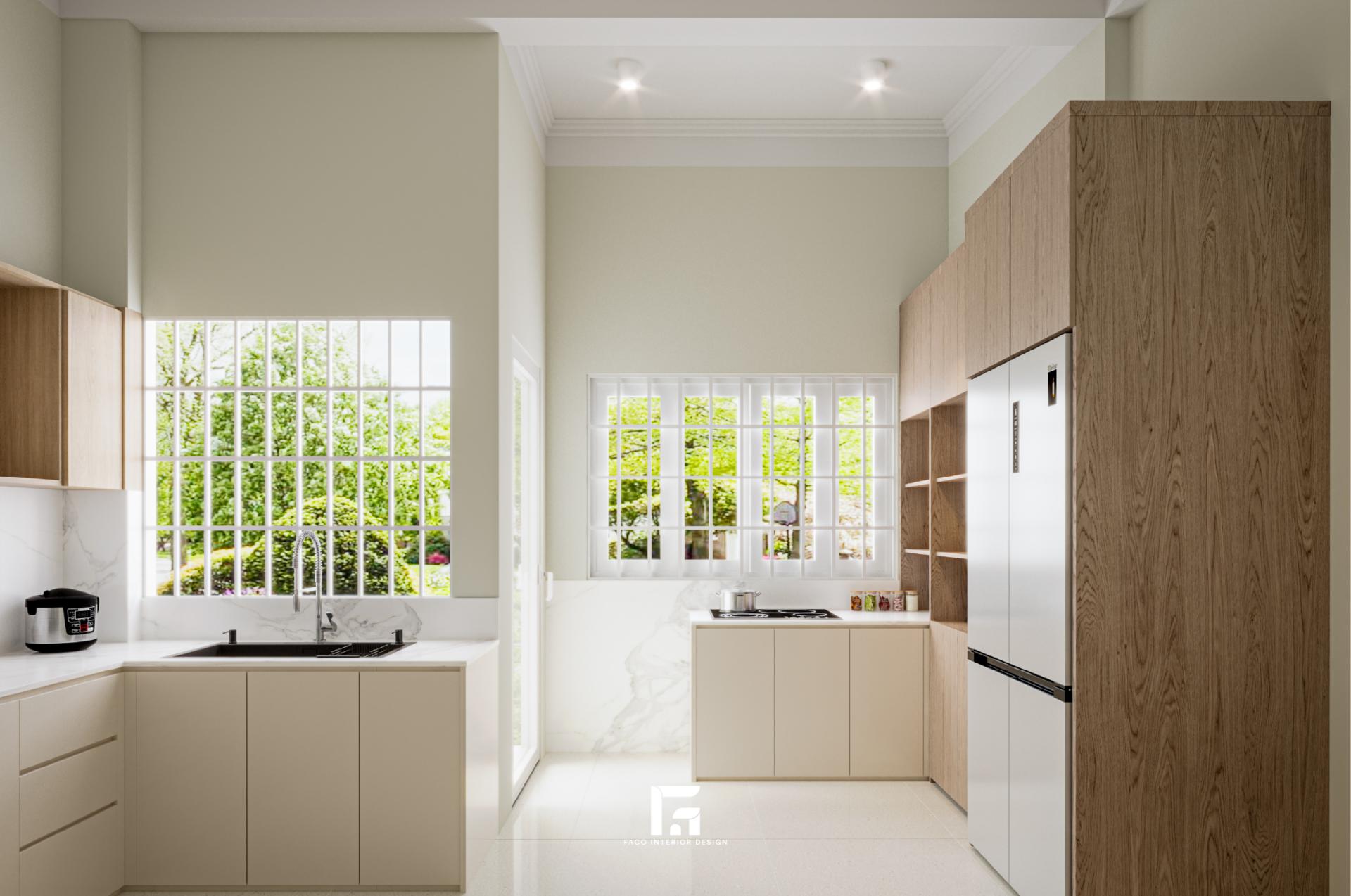 Thiết kế bếp tối giản nhưng không đơn điệu Thiết kế bếp tối giản nhưng không đơn điệu